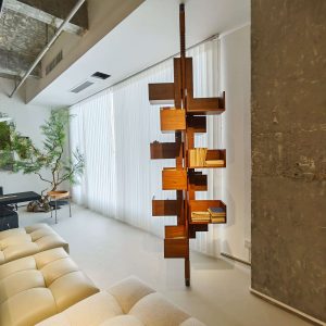 Hausfurn 360-Degree Rotating Walnut Wood Floor-to-ceiling Bookshelf–Lead Time within 60 Days